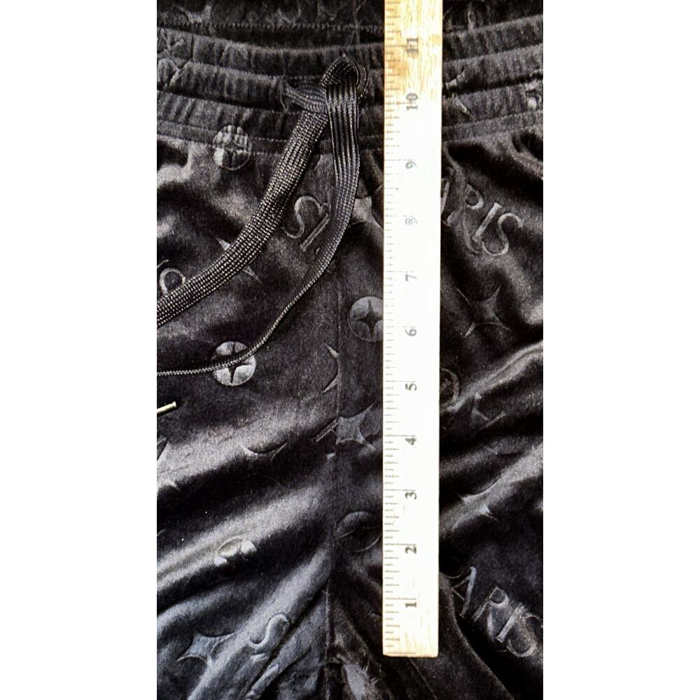 Paris Hilton Rhinestone Embossed "Iconic" Black Velour Track Lounge Pants XL - Picture 4 of 7